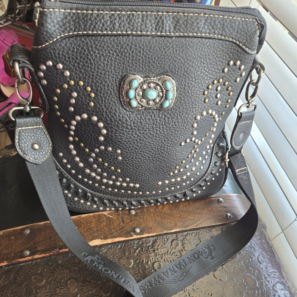 Black Studded Montana West Crossbody Bag - Picture 7 of 16